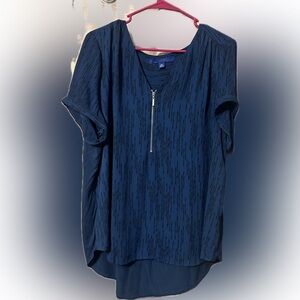Apt. 9 Navy Short-Sleeve Zip Front Blouse